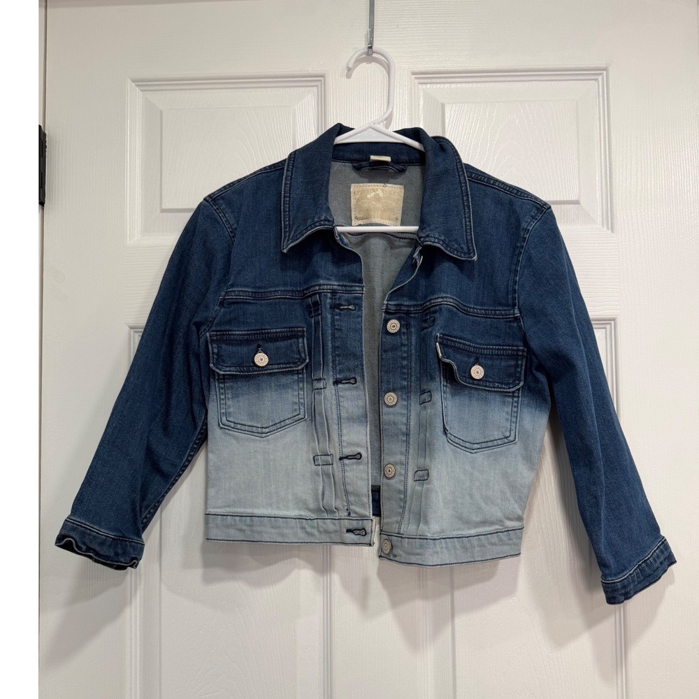 Levis Womens Ombre Denim Trucker Jacket Blue Dip Dye Cropped Jean Jacket Medium